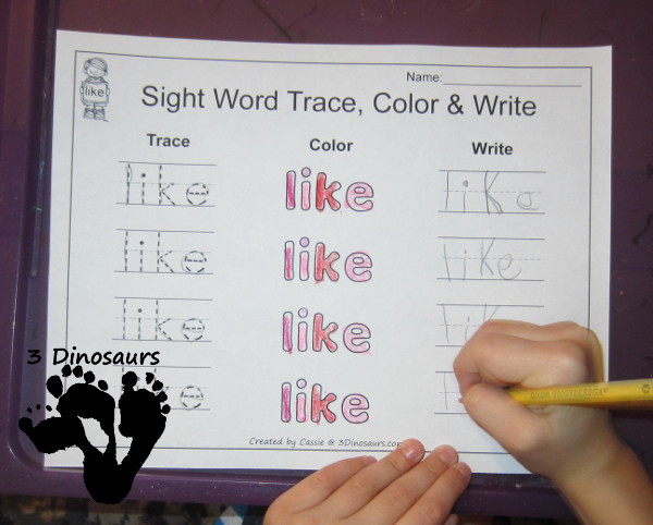 Romping & Roaring Primer Sight Words: Trace, Color & Write - 3Dinosaurs.com