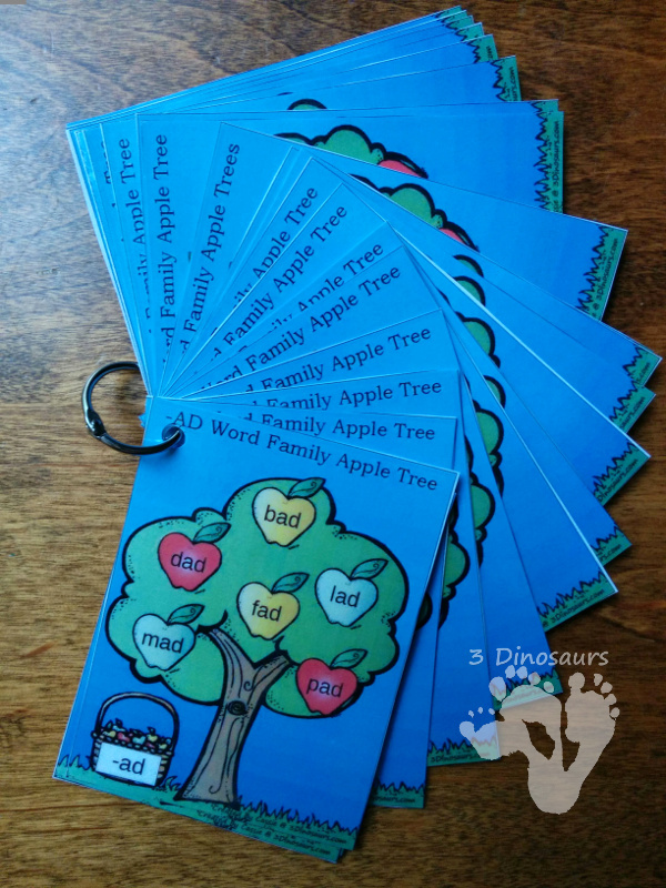 Apple Themed CVC Word Family Activities - wall charts, sorting mats, and writing activities  - 3Dinosaurs.com