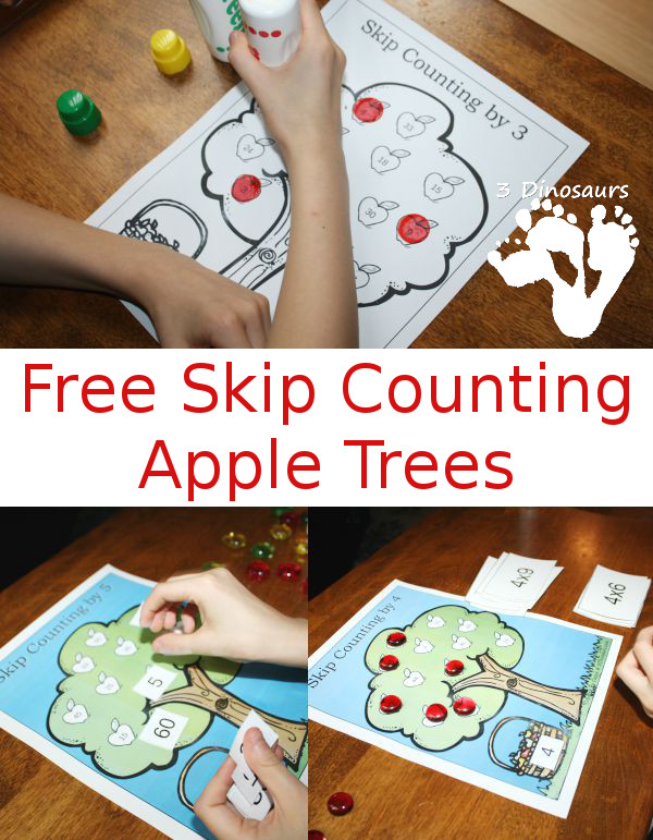 Free Skip Counting Apple Trees: Color or Black and white options  - 3Dinosaurs.com