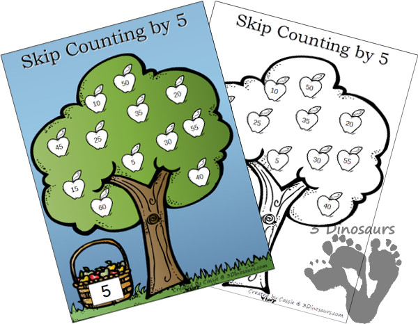 Free Skip Counting Apple Trees: Color or Black and white options  - 3Dinosaurs.com