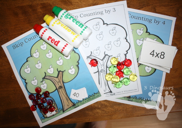 Free Skip Counting Apple Trees: Color or Black and white options  - 3Dinosaurs.com