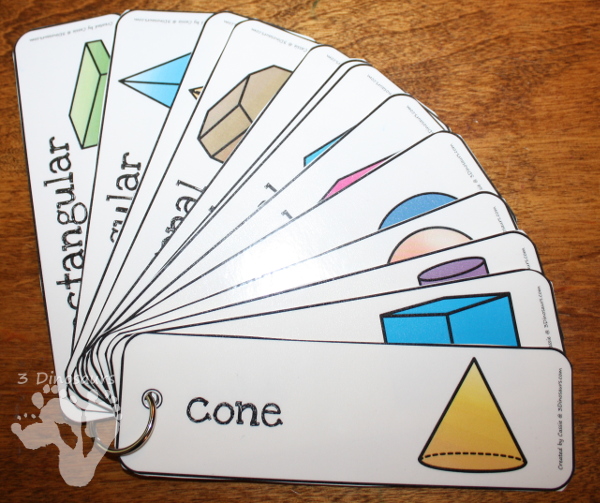 Free 3D Shape Bookmarks - 14 different 3D shapes with shape picture and shape word - 3Dinosaurs.com