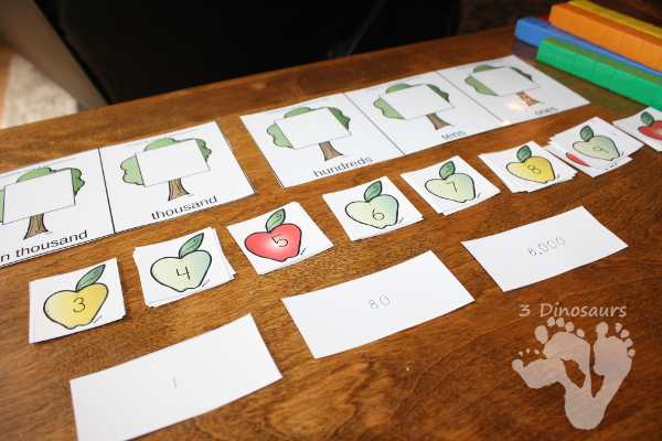 Free Apple Themed Place Value Activity - ones through hundred billion with hands on mats and sheets to record information - 3Dinosaurs.com