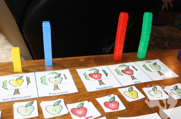 Free Apple Themed Place Value Activity - ones through hundred billion with hands on mats and sheets to record information - 3Dinosaurs.com
