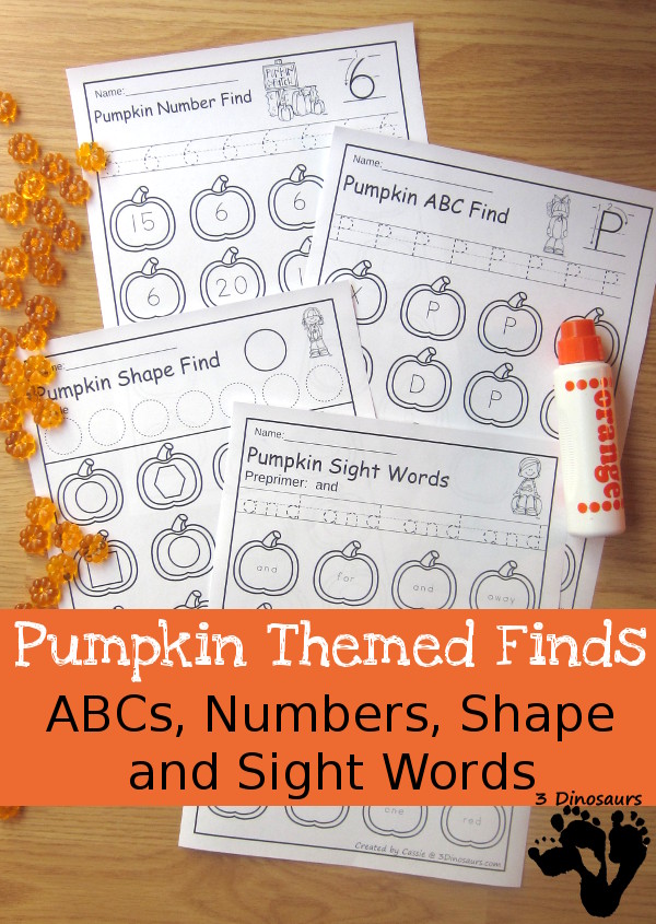Pumpkin ABC Letter, Number, Shapes, and Sight Words Find - easy no prep printables $ - 3Dinosaurs.com