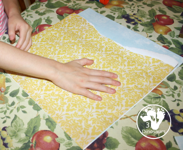 Torn Paper Mountain - easy to do torn papercraft that kids can do all year. A fun way to work on fine motor skills and do a craft project. 3Dinosaurs.com