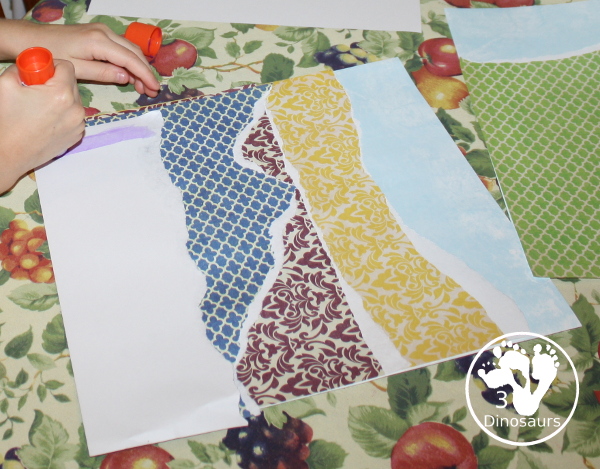 Torn Paper Mountain - easy to do torn papercraft that kids can do all year. A fun way to work on fine motor skills and do a craft project. 3Dinosaurs.com