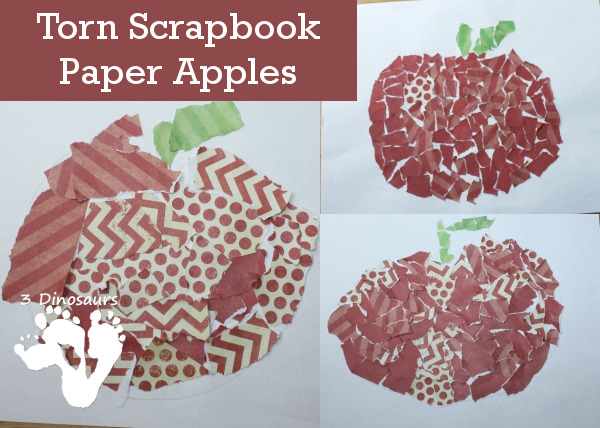 Torn Scrapbook Paper Apple - easy and fun craft you can do with many ages - 3Dinosaurs.com
