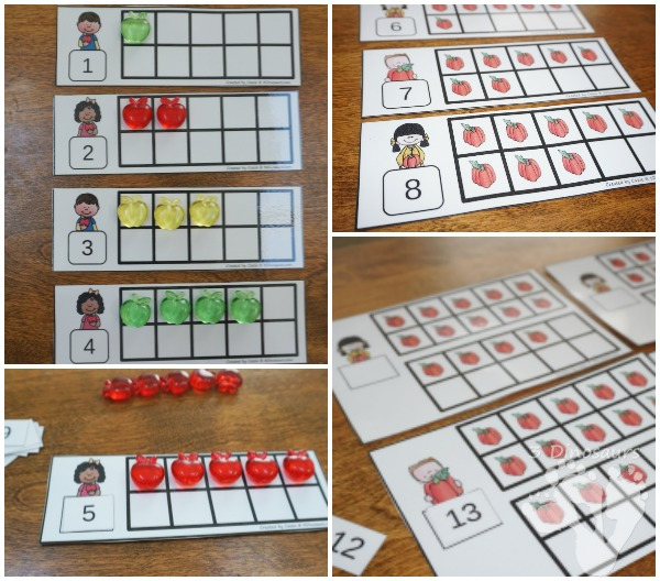 Pumpkin and Apple Themed Ten Frame Printables: No-Prep & Hands-On - 168 pages of printables working on ten frame activities for numbers 1 to 20 with hands-on and no-prep: cards, worksheets and easy reader books. - 3Dinosaurs.com