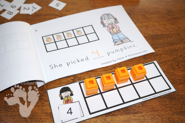 Pumpkin and Apple Themed Ten Frame Printables: No-Prep & Hands-On - 168 pages of printables working on ten frame activities for numbers 1 to 20 with hands-on and no-prep: cards, worksheets and easy reader books. - 3Dinosaurs.com