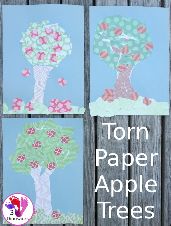 Torn Scrap Book Paper Apple Trees - 3Dinosaurs.com