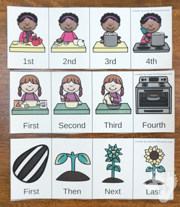 Sequencing Cards Set for Fall - 3 new sets for Making Applesauce, Making Pumpkin Pie and Sunflower Lifecycle - with clip cards, task cards, no-prep worksheets and easy reader books $ - 3Dinosaurs.com