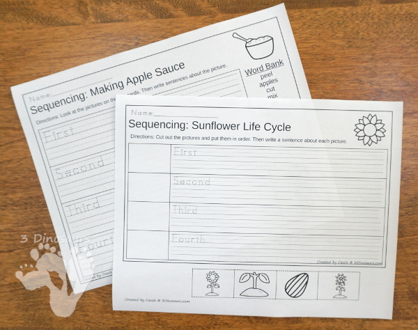 Sequencing Cards Set for Fall - 3 new sets for Making Applesauce, Making Pumpkin Pie and Sunflower Lifecycle - with clip cards, task cards, no-prep worksheets and easy reader books $ - 3Dinosaurs.com