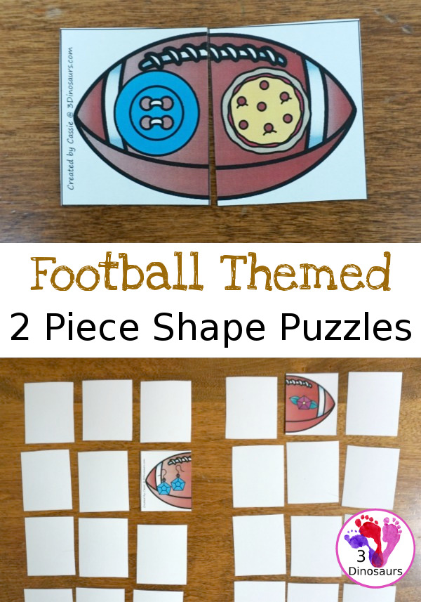 Free Football Shape Matching Puzzles - 12 different shapes for kids to match with two of the shape shape on each football. - 3Dinosaurs.com