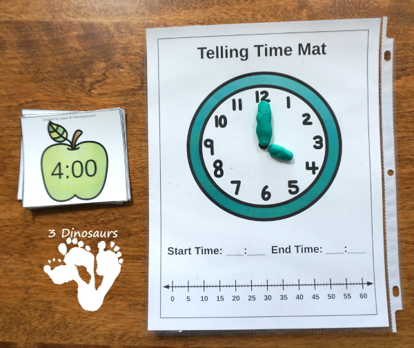 Apple Time Matching Cards- 2 matching cards for hourly time from 1 to 12 - 3Dinosaurs.com