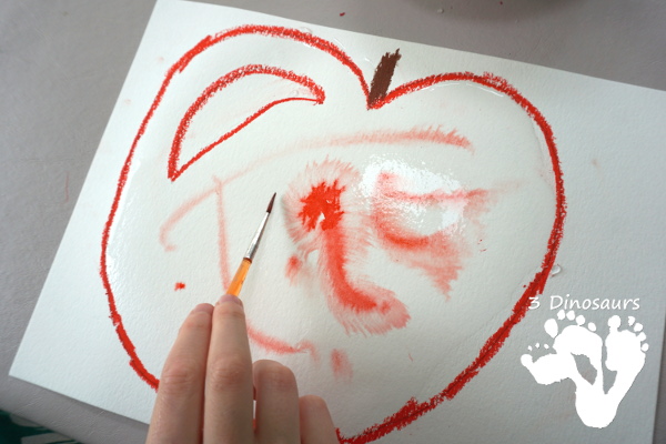  Apples Watercolor Process Art - fun and easy art project to do with kids to learn about watercolors spreading in water - 3Dinosaurs.com