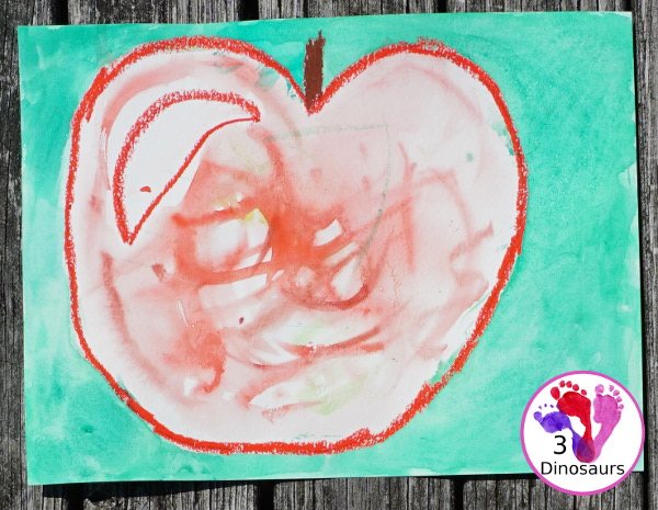  Apples Watercolor Process Art - fun and easy art project to do with kids to learn about watercolors spreading in water - 3Dinosaurs.com
