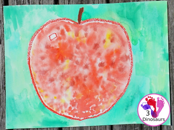 Apples Watercolor Process Art - fun and easy art project to do with kids to learn about watercolors spreading in water - 3Dinosaurs.com
