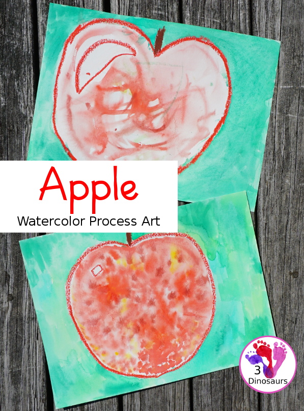  Apples Watercolor Process Art - fun and easy art project to do with kids to learn about watercolors spreading in water - 3Dinosaurs.com