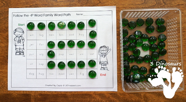 CVC Word Paths or mazes - word paths by CVC word ending in tracing and follow the word with - 3Dinosaurs.com