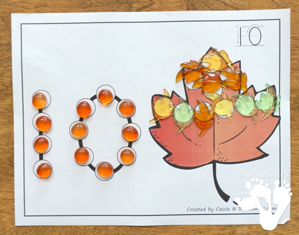 Fall Themed Dot the Number & Count the Dot: Apples, Pumpkins & Leaves - numbers 0 to 20 with dot marker activities for kids to work on numbers and counting with fall themes - 3Dinosaurs.com