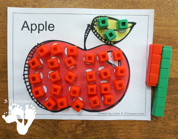 Free Fall Dot Markers: Apple, Leaf & Pumpkin - 2 page options for each of the fall themes - 3Dinosaurs.com