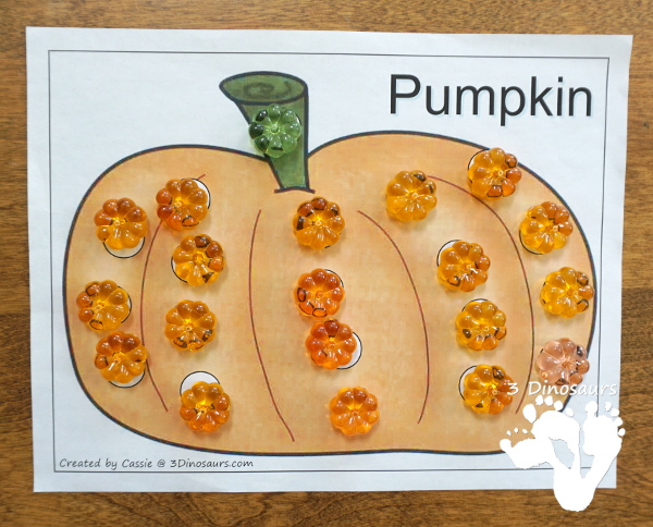 Free Fall Dot Markers: Apple, Leaf & Pumpkin - 2 page options for each of the fall themes - 3Dinosaurs.com