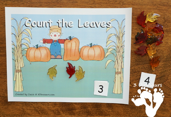 Free Fall Pack for Kindergarten, Preschool and Tot - with a mix of hands-on activities and no-prep with learning fall words and themes with puzzles, cards, prewriting, ABCs, writing and many other activities that go with the book There Was An Old Lady Who Swallowed Some Leaves - 3Dinosaurs.com