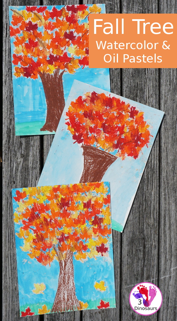 Fall Tree: Watercolor & Oil Pastels - a fun fall tree with blending of oil pastels and watercolors - 3Dinosaurs.com