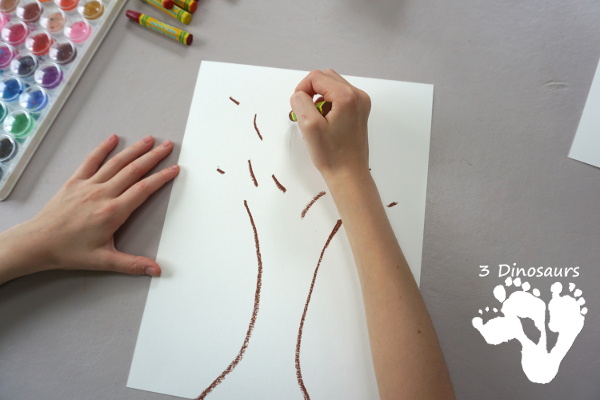 Fall Tree: Watercolor & Oil Pastels - a fun fall tree with blending of oil pastels and watercolors - 3Dinosaurs.com