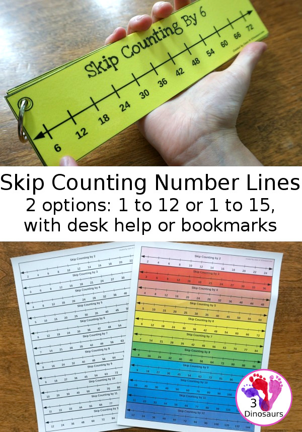 Free Skip Counting Desk Help & Number Line Bookmarks - help desk pages for 2 to 12 or 2 to 15 plus skip counting number line bookmarks for 1 to 12 or 1 to 15  - 3Dinosaurs.com