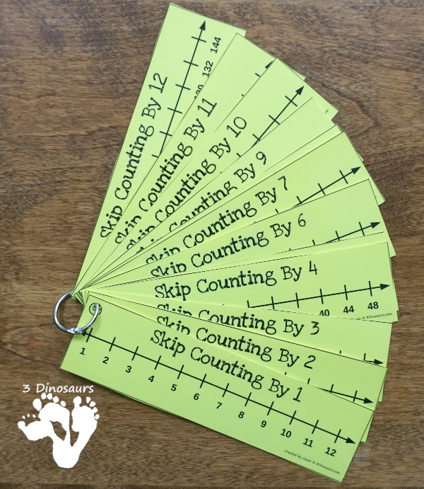 Free Skip Counting Number Line Bookmarks - skip counting number line bookmarks for 1 to 12 or 1 to 15 plus  - 3Dinosaurs.com