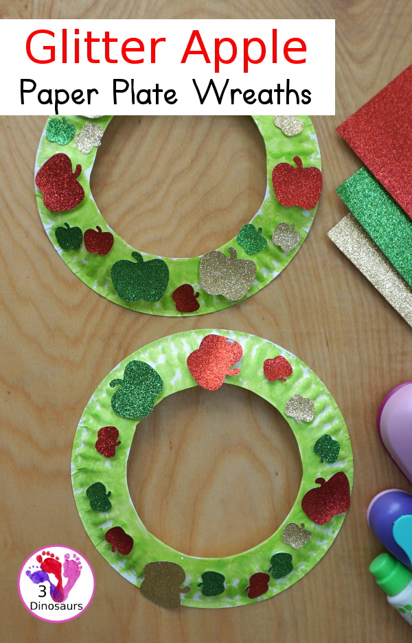 Glitter Apple Wreath for the fall - super easy to make for a fun fall decoration - 3Dinosaurs.com