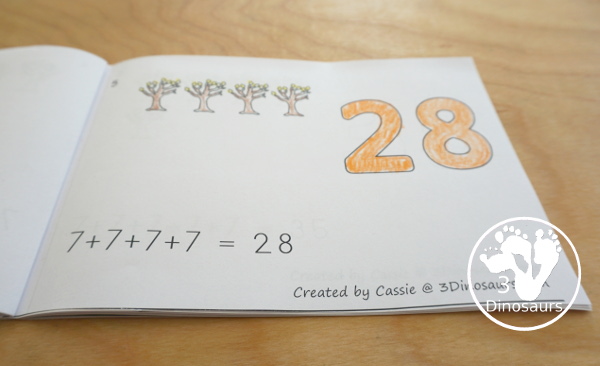 Free Fall Tree Skip Counting by 7 Easy Reader Book - a fun easy reader book for kids to work on skip counting with leaves by 7s - 3Dinosaurs.com