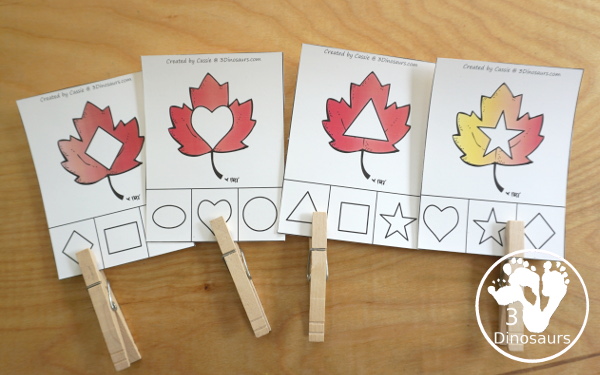 Leaf Activities Pack: Leaf Themed Shape Clip Cards - with 9 shapes to clip and match with fun leaf colors - 3Dinosaurs.com