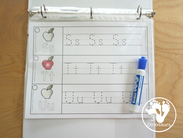 Free Apple Theme ABC Tracing Strips - with uppercase and lowercase together. You have fun kids with an apple plus you can see an example of how to trace the letters - 3Dinosaurs.com