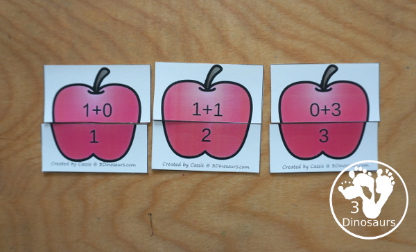 Free Apple 2 Piece Addition Matching Puzzles - Addition 1 to 10 - You have matching puzzles for all the ways to add up to numbers 1 to 10 - 3Dinosaurs.com