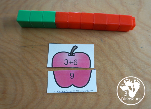 Free Apple 2 Piece Addition Matching Puzzles - Addition 1 to 10 - You have matching puzzles for all the ways to add up to numbers 1 to 10 - 3Dinosaurs.com