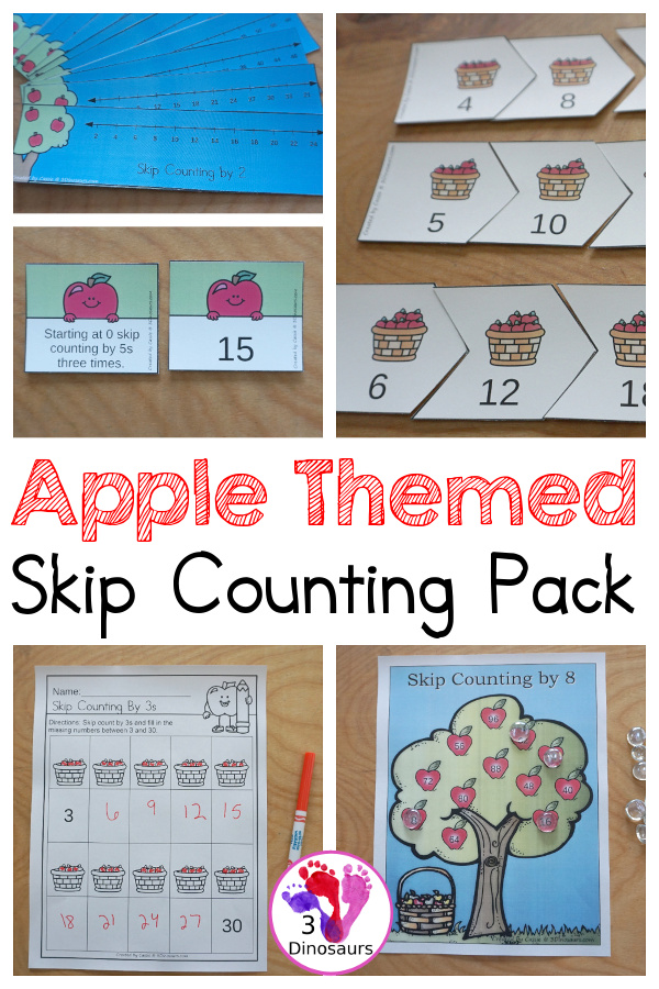 Apple Skip Counting Activities - with no-prep packs, skip counting mats, skip counting puzzles, and task cards to work on skip counting from 2 to 12 - 3Dinosaurs.com