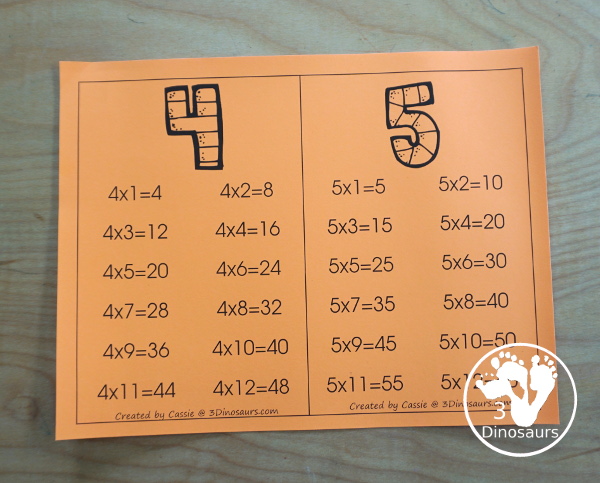 Free Multiplication Wall Cards: Two Types - You have a set of multiplication wall cards filled out and multiplication wall cards that have answer blank - 3Dinosaurs.com