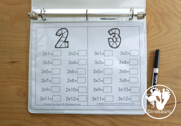 Free Multiplication Wall Cards: Two Types - You have a set of multiplication wall cards filled out and multiplication wall cards that have answer blank - 3Dinosaurs.com