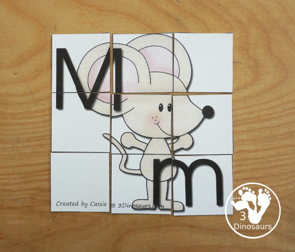 Free Romping & Roaring M Pack Letter Pack: M is for Mouse - a letter m pack that has prewriting, finding letters, tracing letters, coloring pages, shapes, puzzles and more - 3Dinosaurs.com