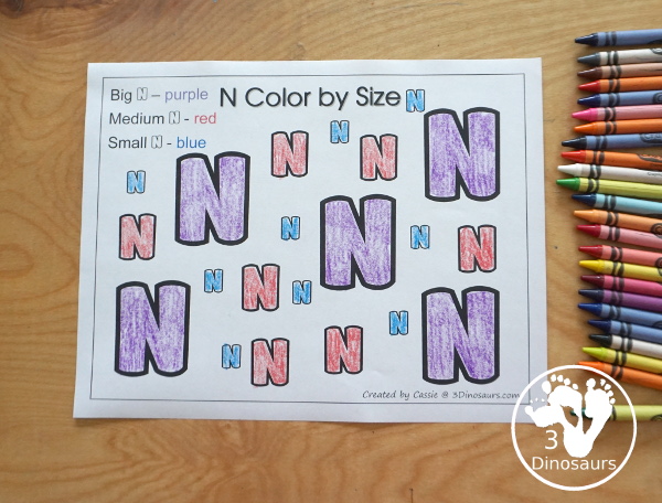 Romping & Roaring N Pack: Letter N is for Nail  - a letter N pack that has prewriting, finding letters, tracing letters, coloring pages, shapes, puzzles and more - 3Dinosaurs.com