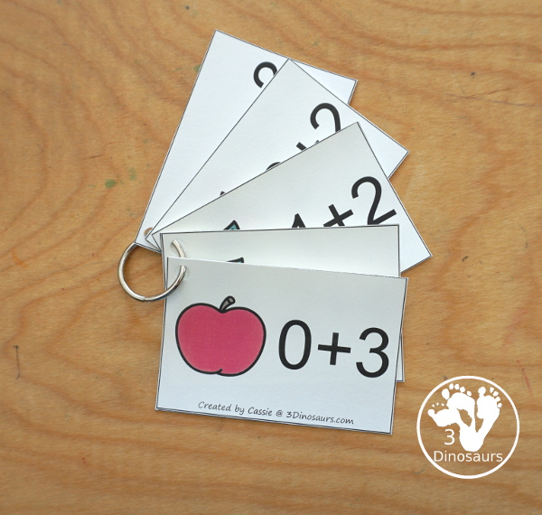 Free Apple Addition Flashcards with addition from 1 to 10 with all the ways to add up to each number - 3Dinosaurs.com