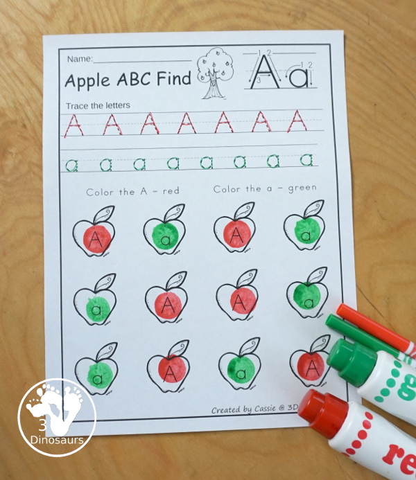 Easy No-Prep Apple ABC Find:  Uppercase & Lowercase - easy no-prep printables with a fun apple theme 26 pages with uppercase and lowercase together $ - 3Dinosaurs.co