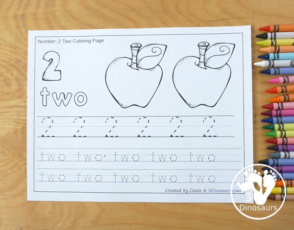 Free Apple Themed Number Color & Trace - Numbers 1 to 10 with a number to color, apple to count and color and three lines of tracing numbers - 3Dinosaurs.com