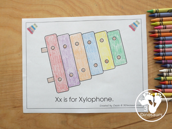 Free Romping & Roaring X Pack Letter Pack: X is for Xylophone - a letter X pack that has prewriting, finding letters, tracing letters, coloring pages, shapes, puzzles and more - 3Dinosaurs.com