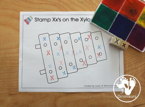 Free Romping & Roaring X Pack Letter Pack: X is for Xylophone - a letter X pack that has prewriting, finding letters, tracing letters, coloring pages, shapes, puzzles and more - 3Dinosaurs.com