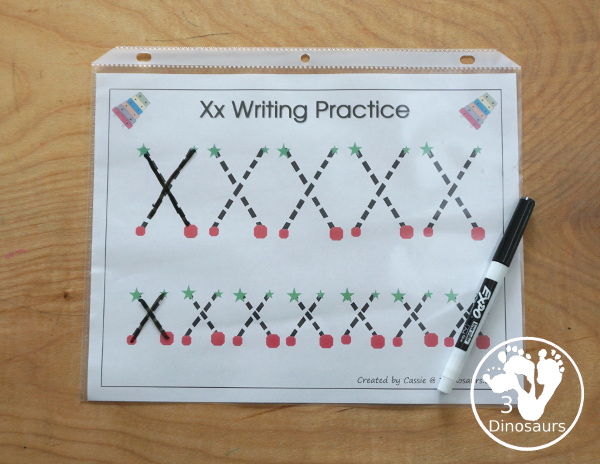 Free Romping & Roaring X Pack Letter Pack: X is for Xylophone - a letter X pack that has prewriting, finding letters, tracing letters, coloring pages, shapes, puzzles and more - 3Dinosaurs.com