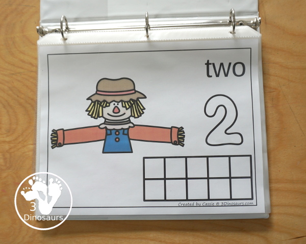 Free Scarecrow Counting Mats 1 to 10 - with ten counting mats - you have one mat for each number to work on one at at time with ten frames, counting area, and playdough number. - 3Dinosaurs.com